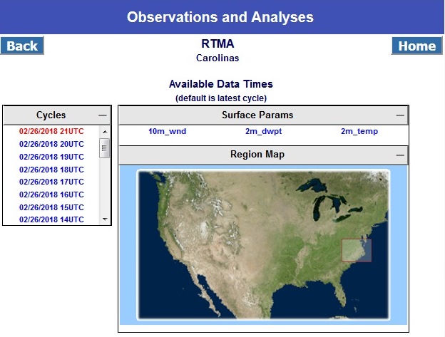 Observations and Analysis RTMA Products